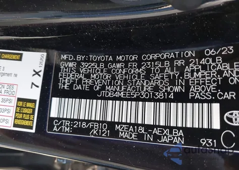 2023 Toyota Corolla Le z USA, uszkodzony, nr VIN JTDB4MEE5P3013814